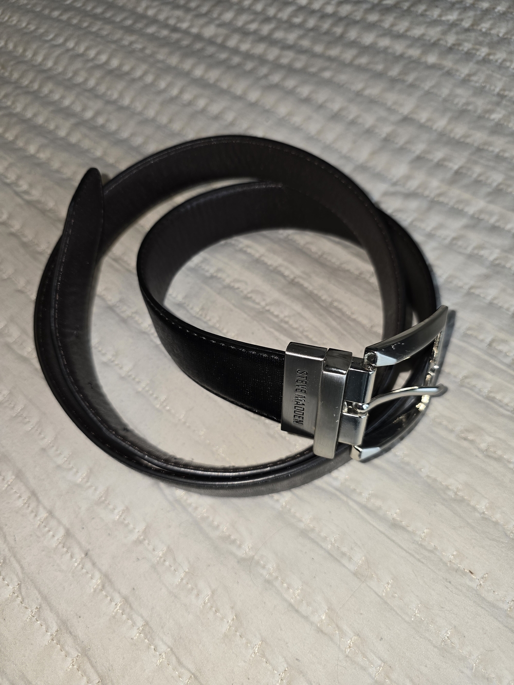 Steve Madden Black/Brown Reversible Leather Belt with Silver Buckle 38/40
